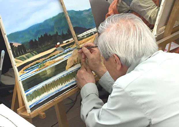 油絵制作中